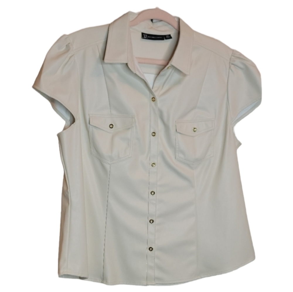 Faux-Leather Button-Down Top